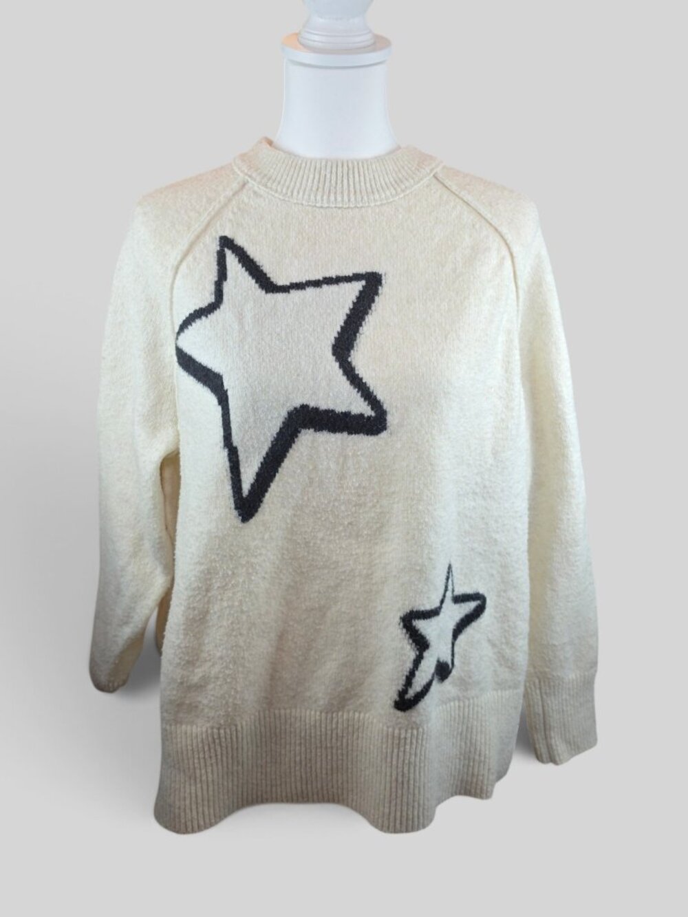 Aerie Cream Star Print Oversized Crewneck Sweater XS/TP